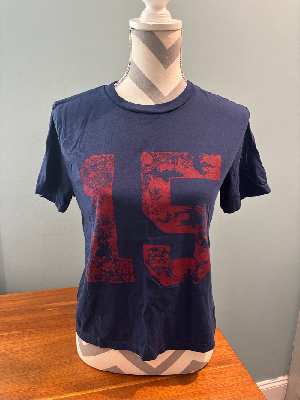 Navy Short Sleeve Tee with Distressed Red '15' Graphic